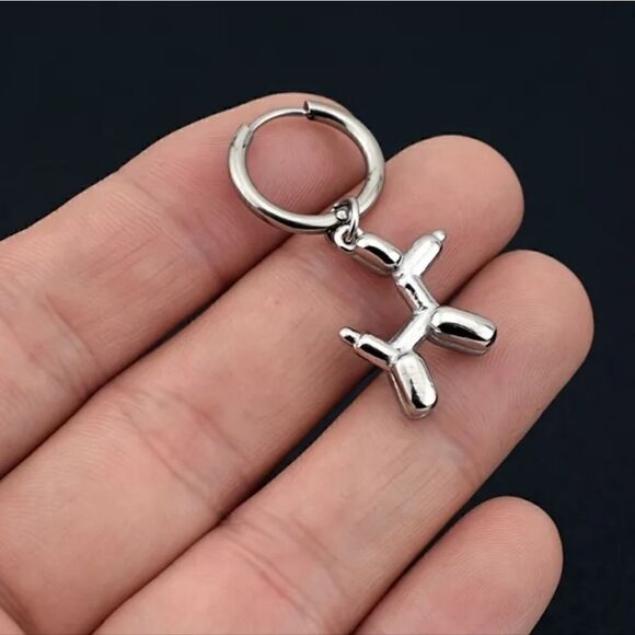 Balloon Dog Huggy Hoop Earrings in Gold Tone or Silver Tone - Picture 4 of 9